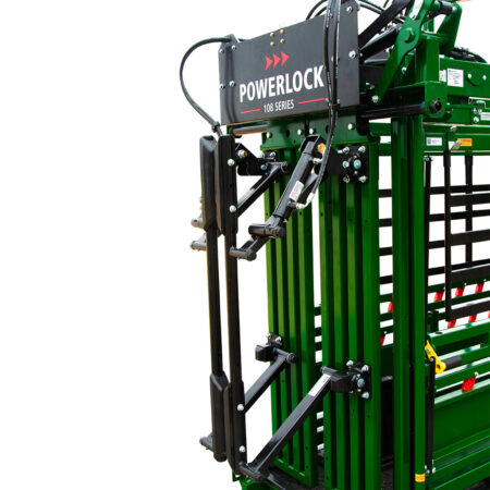 Powerlock 108 hydraulic squeeze chute with neck extenders out