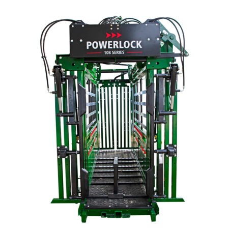 Powerlock 108 squeeze chute with head gate open