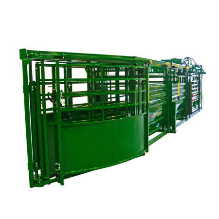 Side view of the collapsible tub ready for transport on the Powerlock 108 portable chute alley and tub