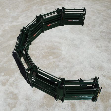 Above view of 180 degree Easy Flow adjustable cattle alley